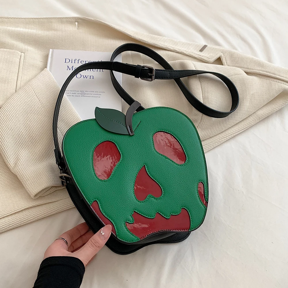 2024 New Halloween Skeleton Shoulder Bags Women's Bag Novelty Rotten Apple Purse PU Leather Zipper Handbag Ladies Crossbody Bags