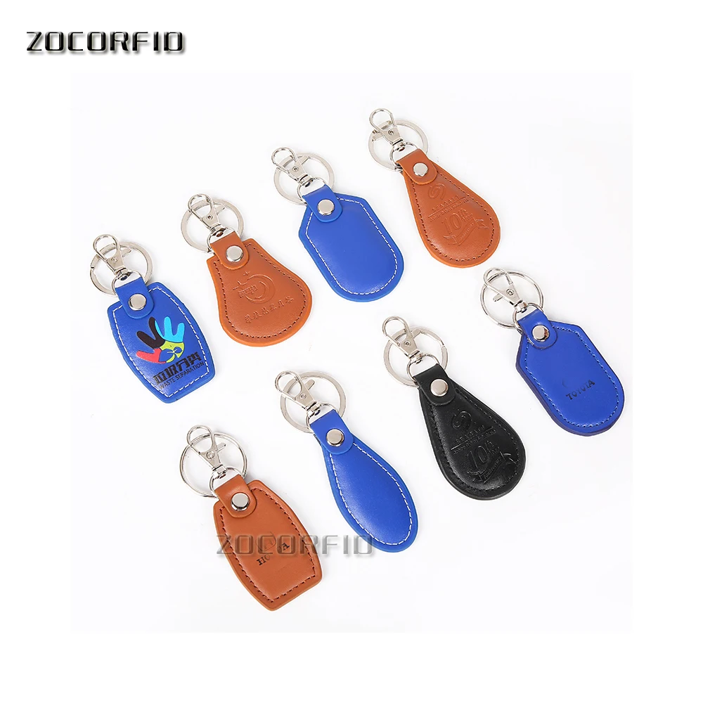 10pcs/lotLeather EM4100 125khz ID Keyfob RFID Tag Tags Access Control Card Porta RFID leather Key Fob (Read only)