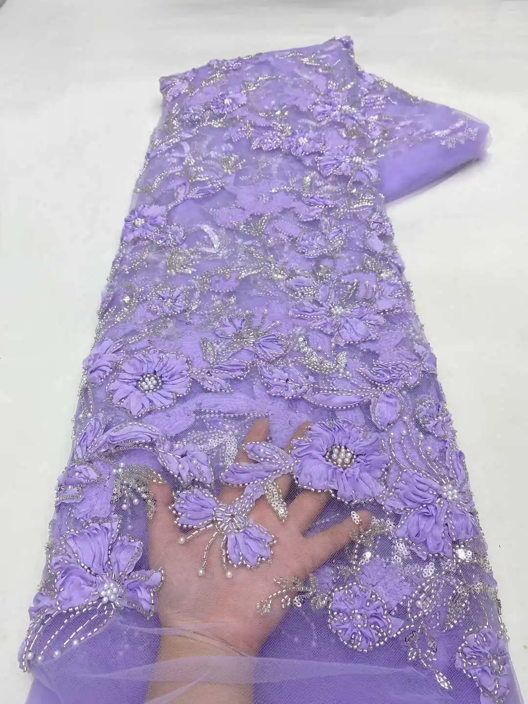 

Elegant French 3D Mesh Bead Embroidery 2025 Sequins Lace Fabric African Nigerian Beaded Lace Fabrics For Wedding Dress