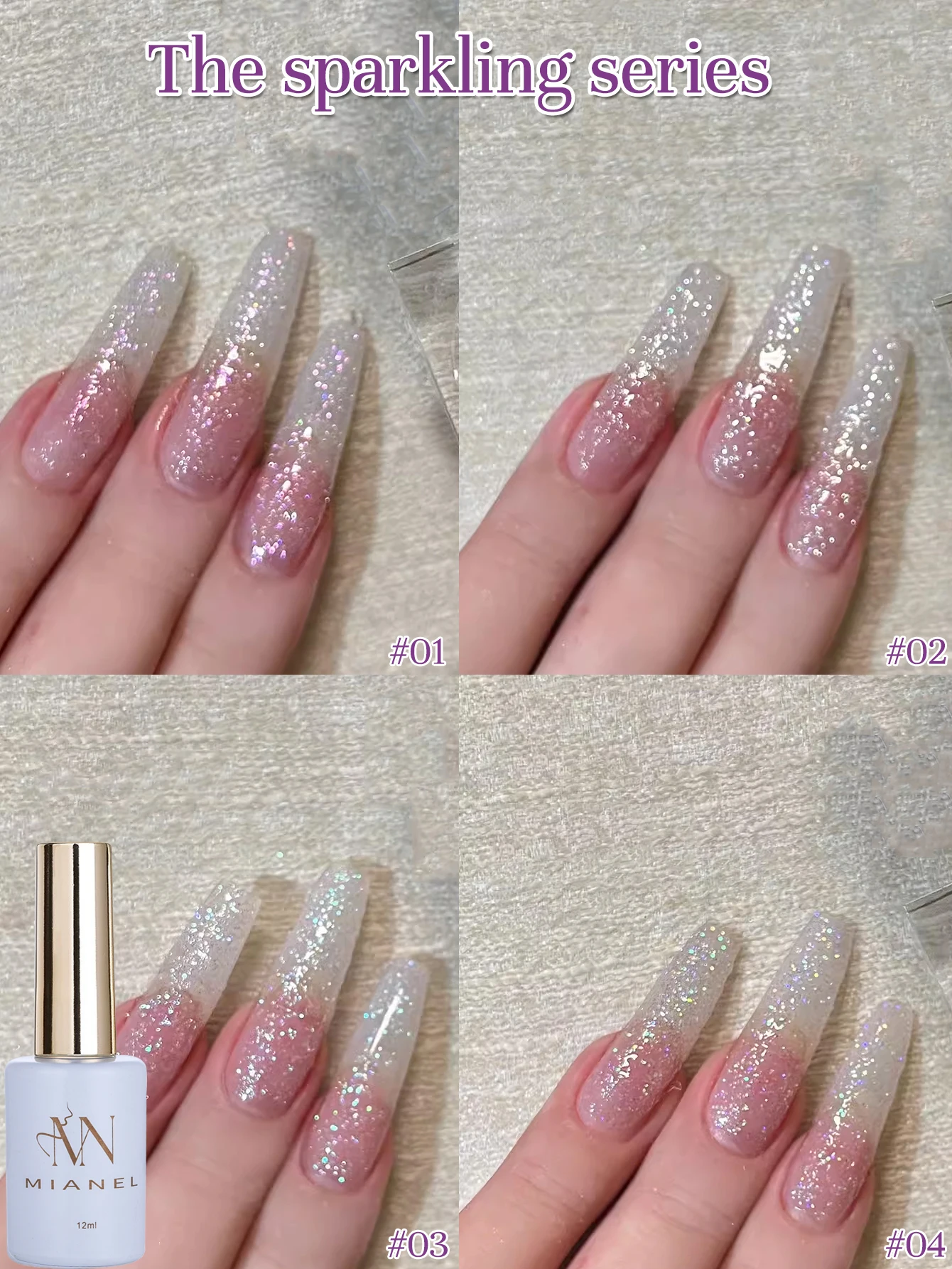 MIANEL 12ML 4 مجموعة ألوان مبيعا على الطراز الياباني طلاء أظافر جل مع بريق لامع، طلاء أظافر صيفي أظافر بيضاء #2