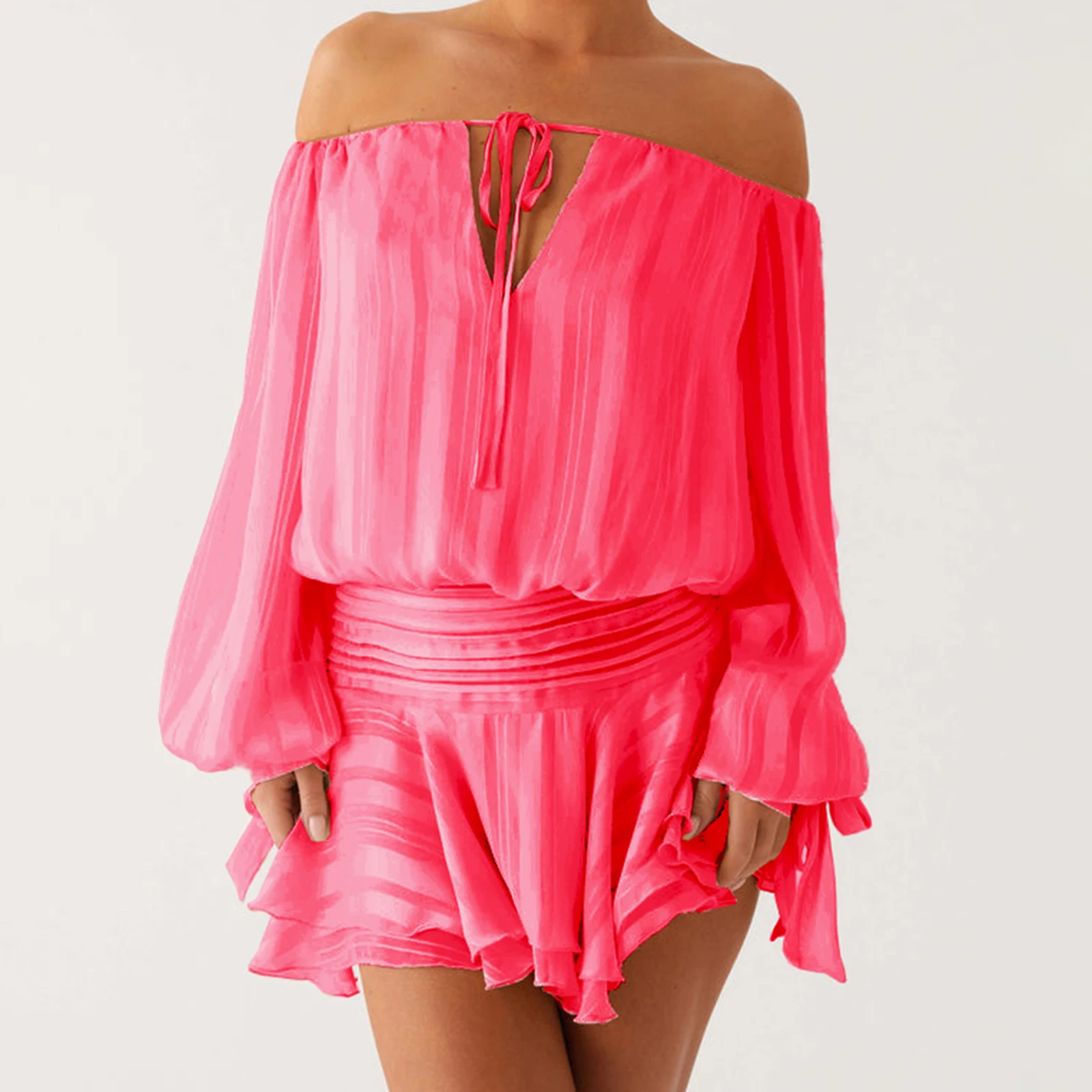 Mini abito scavato con top a tubo da donna Abito arricciato smock color tinta unita senza spalline senza spalline alla moda