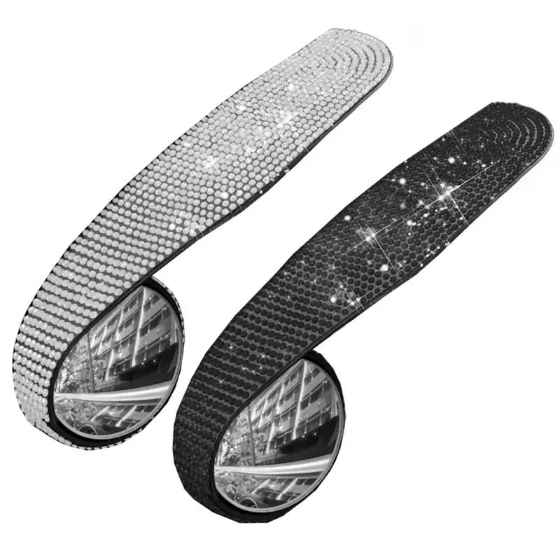 

Car Rearview Mirror Rain Eyebrow Rhinestone Small Round Wide Angle Car Reversing Mirror With Rain Eyebrow 2x Crystal Rear View