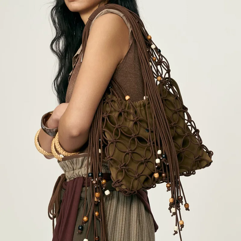 

NEW Hollow Out Fishing Net Handbags For Beach Female Travel Underarm Shoulder Phone Purse Versatile Tote Clutch Pouch