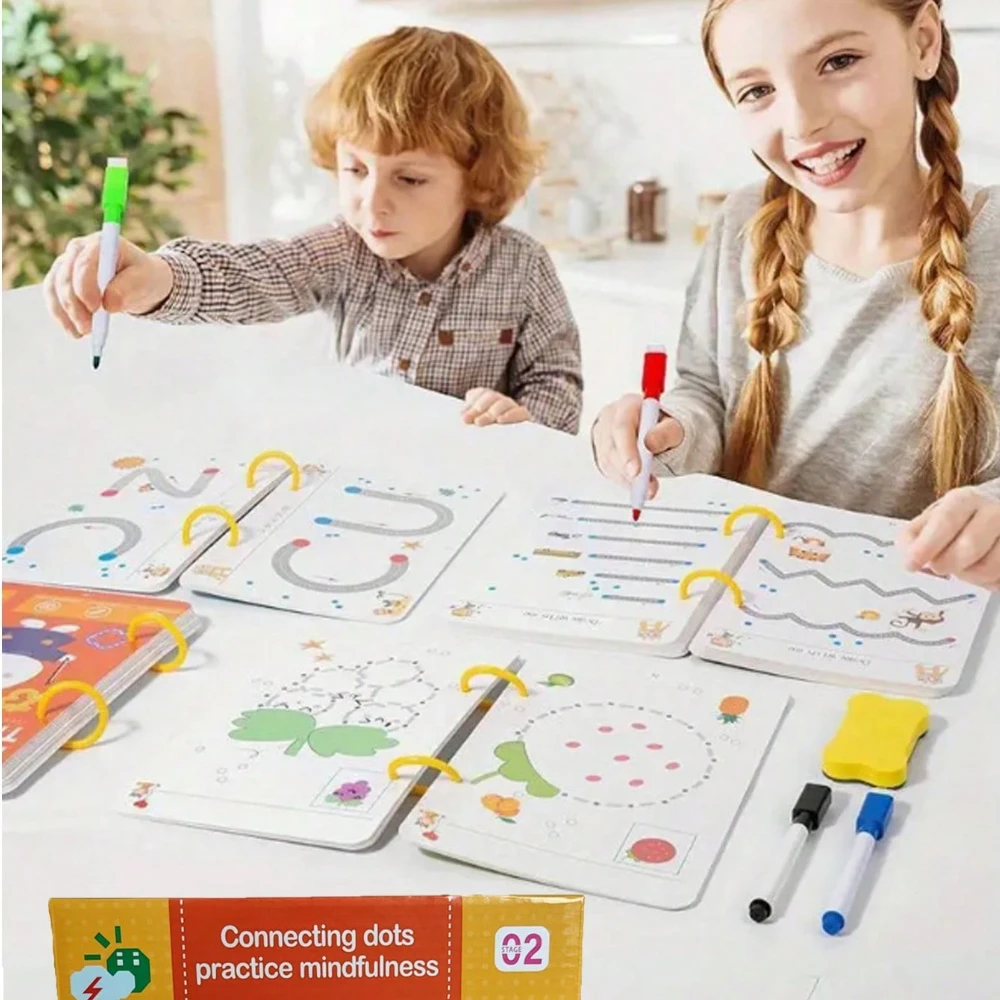 

Reusable Dry Erase Pen Control Tracing Cards, 3-6Y Kids Pre-Write Alphabet Number Dot Training Cards, Fine Motor Preschool Learn