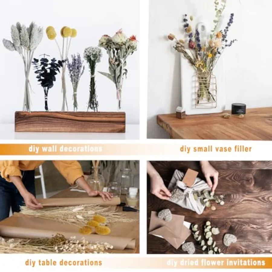 130 قطعة لتقوم بها بنفسك مجموعة الزهور المجففة الطبيعية المختلطة الزهور المحفوظة السائبة مع نفس الطفل الورود المجففة سيقان الأوكالبتوس صغيرة اليدوية