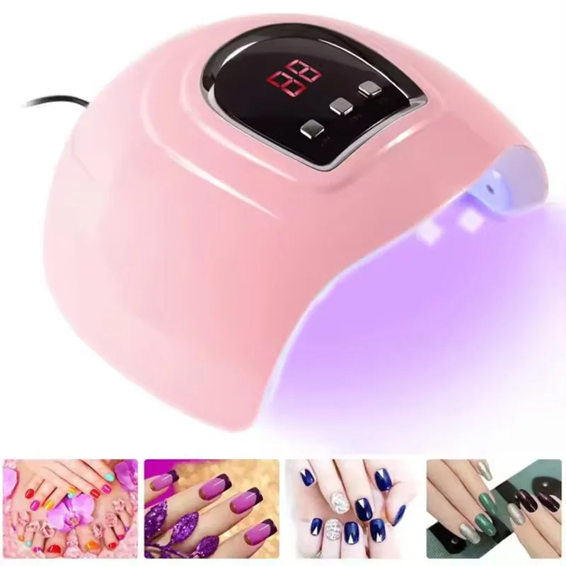 เครื่องอบแบบเหนี่ยวนำให้แห้งเร็วเครื่องทำเล็บน้ำมันเล็บกาวหลอดไฟ LED อบสีชมพูไม่เจ็บมือ