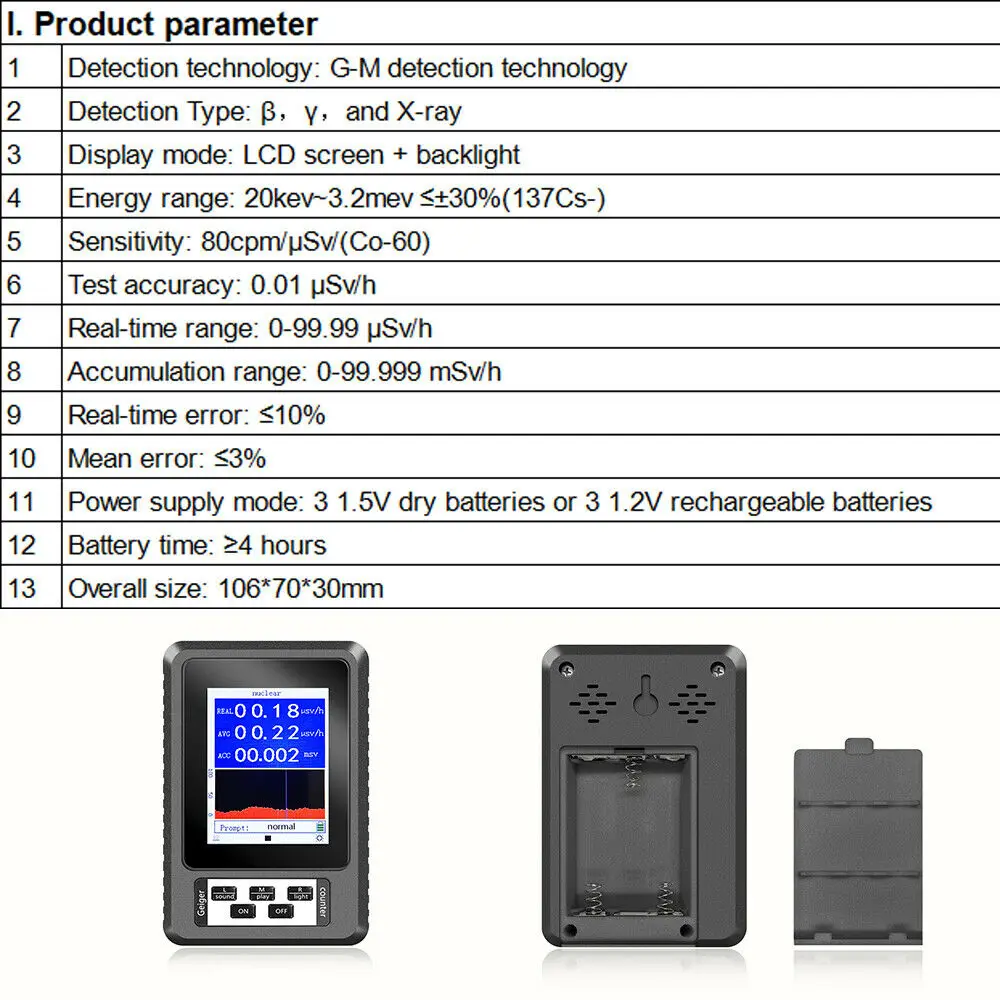 Handheld Draagbare Digitale Display Nucleaire Straling Detector Geigerteller Semi-Functionele Type Dosimeter Marmer Tester BR-9B