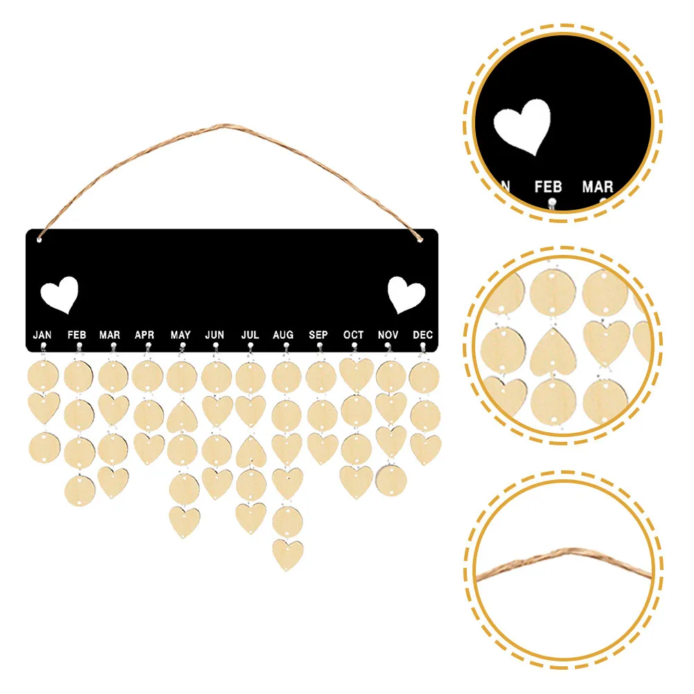 

1Set Birthday Calendar Wall Hanging Wooden Reminder Board DIY Family Wall Sign with Blank Tags for Home Decor Gift