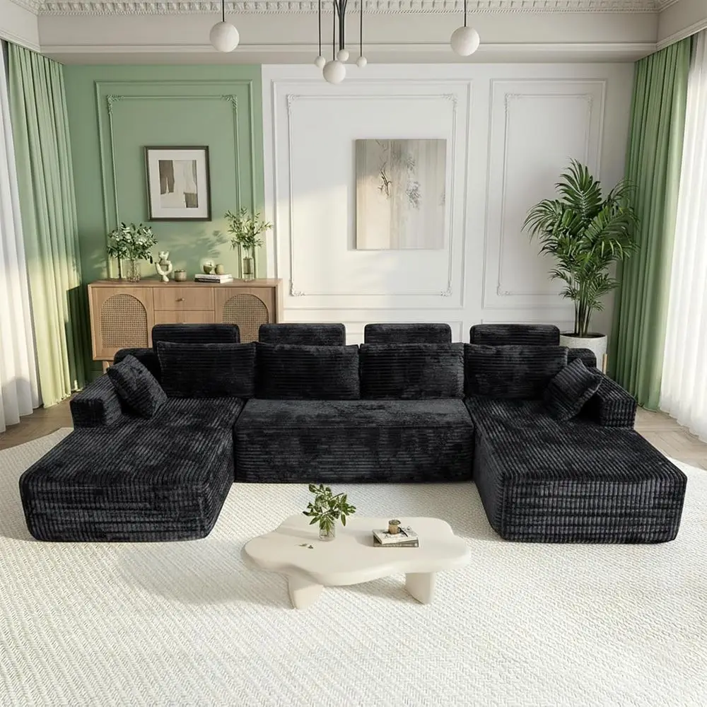 

Oversized Cloud-Shaped Sofa with Deep Seat, Memory Foam Sleeper Chair, Comfortable Corduroy Sectional, No Assembly Required, Bla