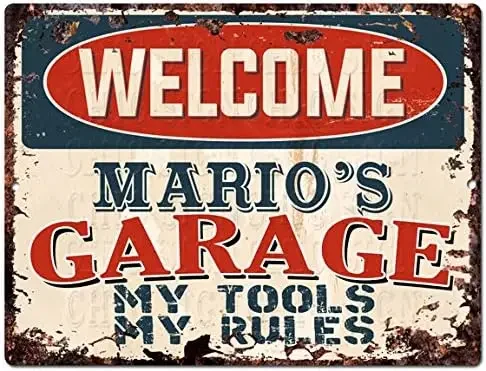 ترحيب ماريو جراج أدواتي قواعدي القصدير شيك تسجيل خمر ريترو ريفي 9x12 لوحة معدنية مخزن المنزل رجل الكهف ديكور مضحك #1