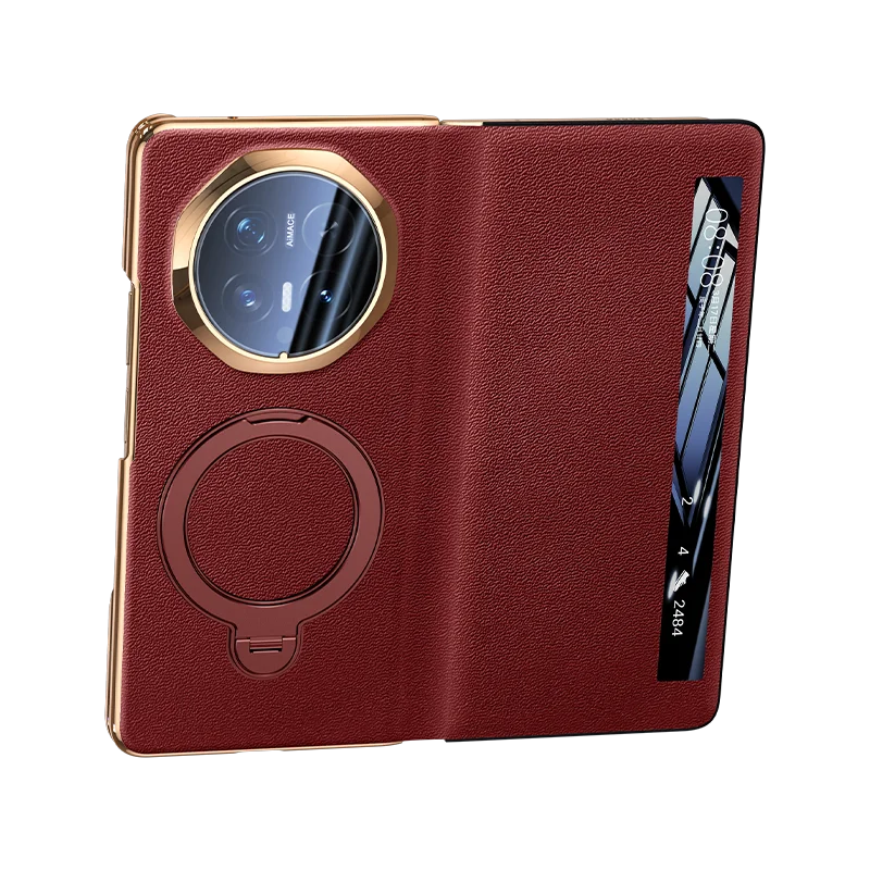 

Luxury Genuine Cowhide Case for Honor Magic V6 360° Rotating Stand with Wristband, Premium Flip Cover with Screen Protection