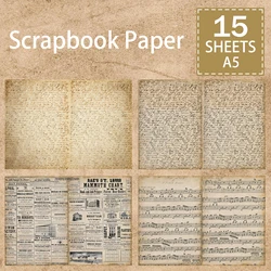 15 Sheets A5 Size Word Sheet Music Retro Newspaper Background Vintage Grunge Journal Planning Scrapbooking