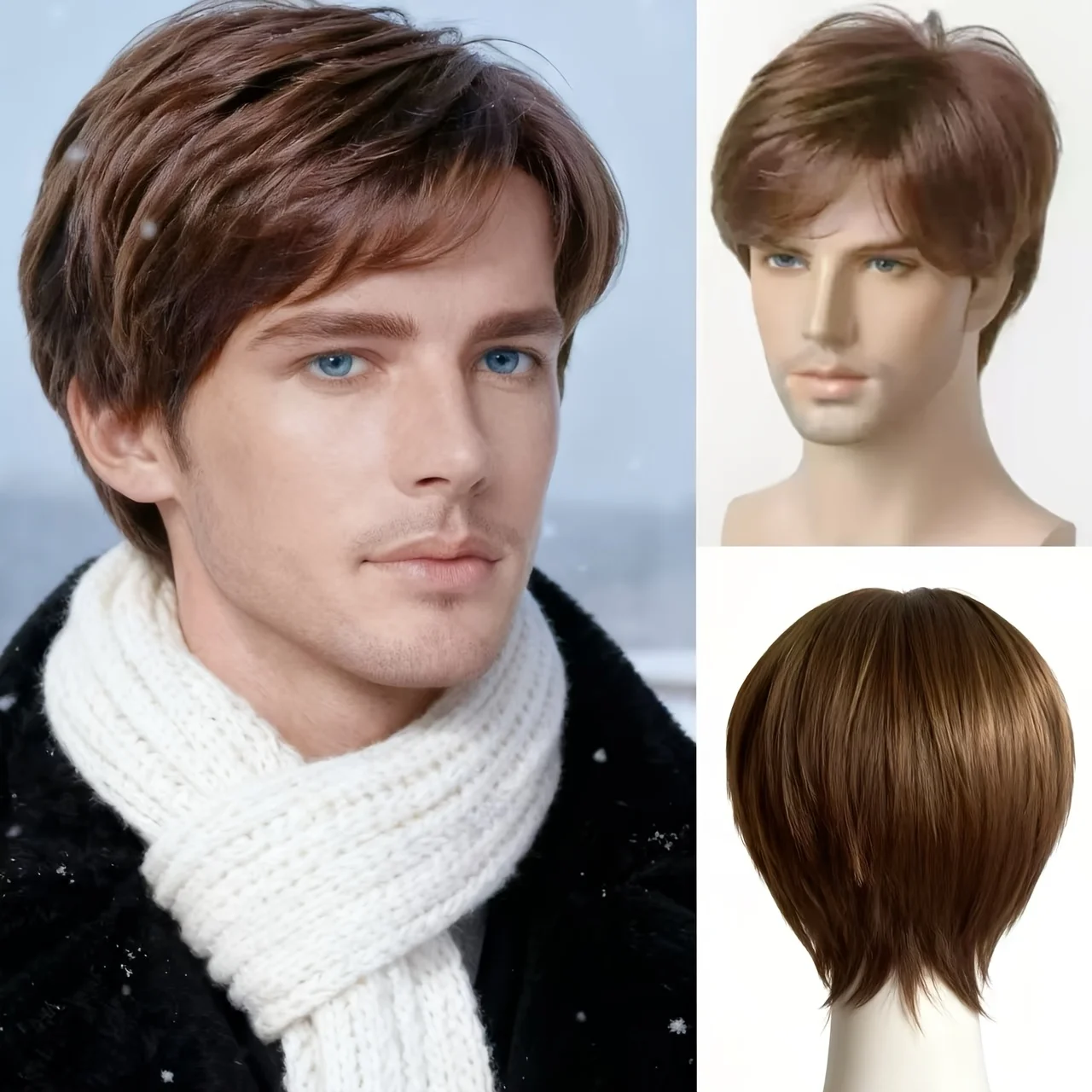 Black Friday High-Temperature Fiber Wig for Men and Women, Brown Short Hair, Trendy and Versatile Synthetic Wig