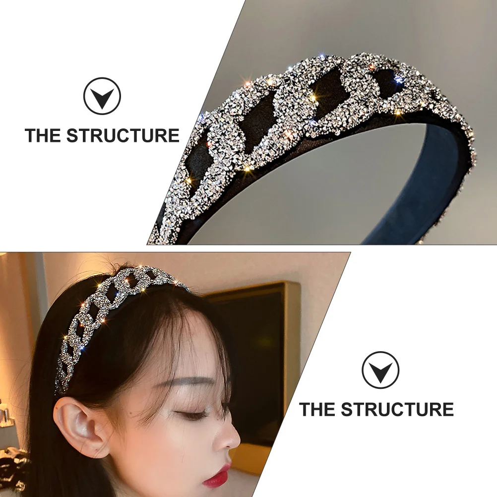 

Sparkling Rhinestone Studded Headband Shining Hair Band Elegant Elastic Wedding Party Head Accessory Bride Hairpiece Costume