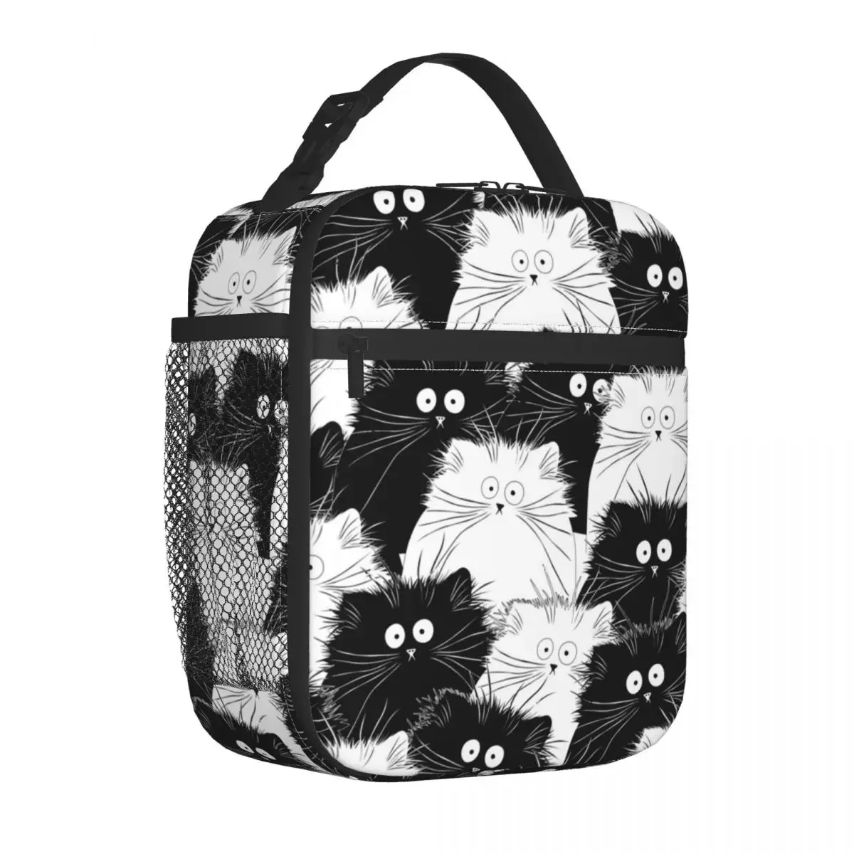 

Cute Cat Black White Pattern Insulated Lunch Bag Lunch Container Reusable Thermal Cooler Lunch Box School