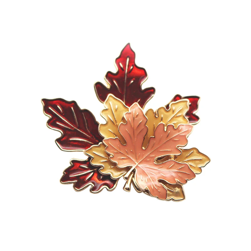 

Vintage Maple Leaf Brooch Pin Creative Three Leaves Overlaps Design Enamel Alloy Brooches for Women Elegant Clothing Accessories