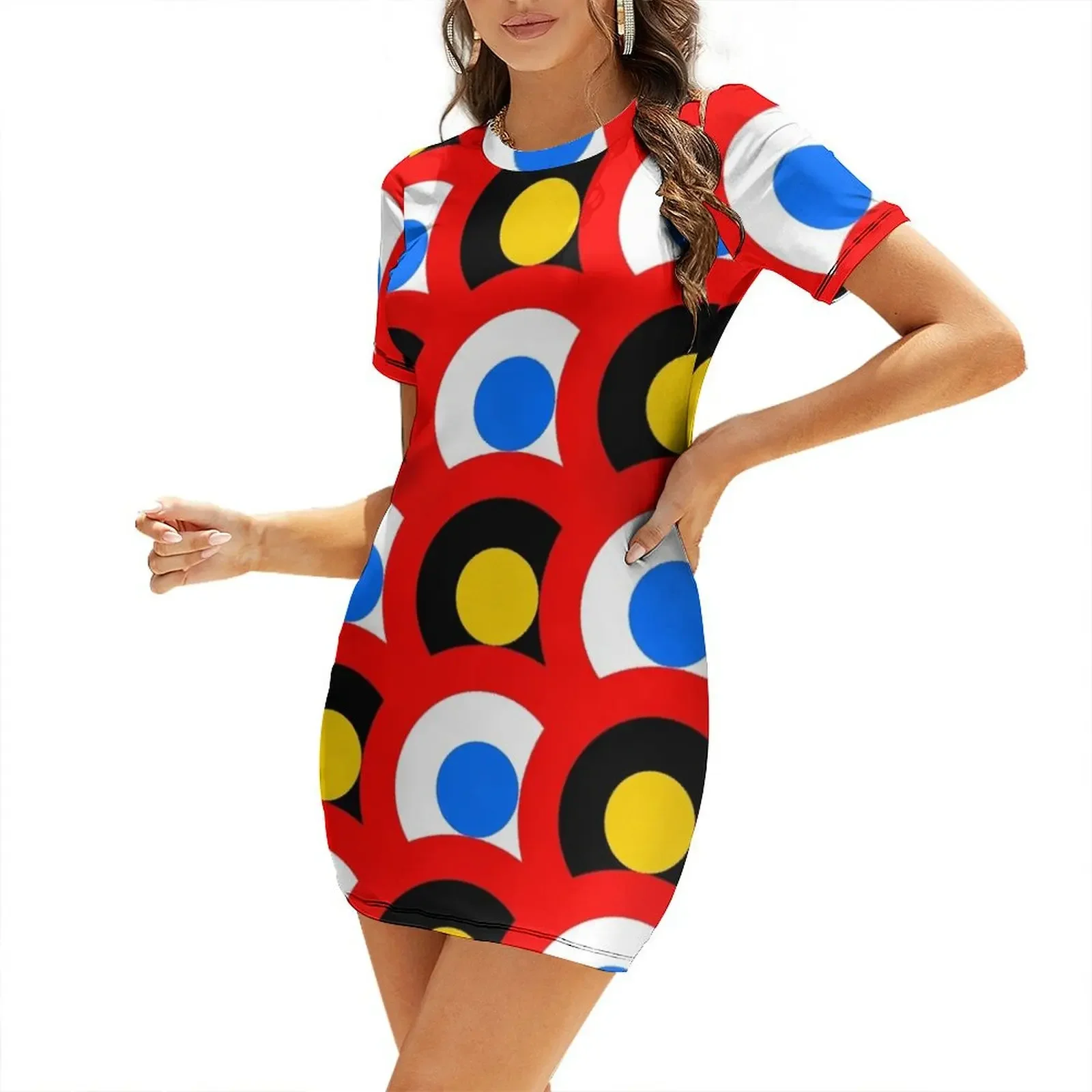 

Mod Roundel Montage (Red with Yellow and Blue Spots) Short-Sleeved Dress women's clothing summer 2025 novelties Dress