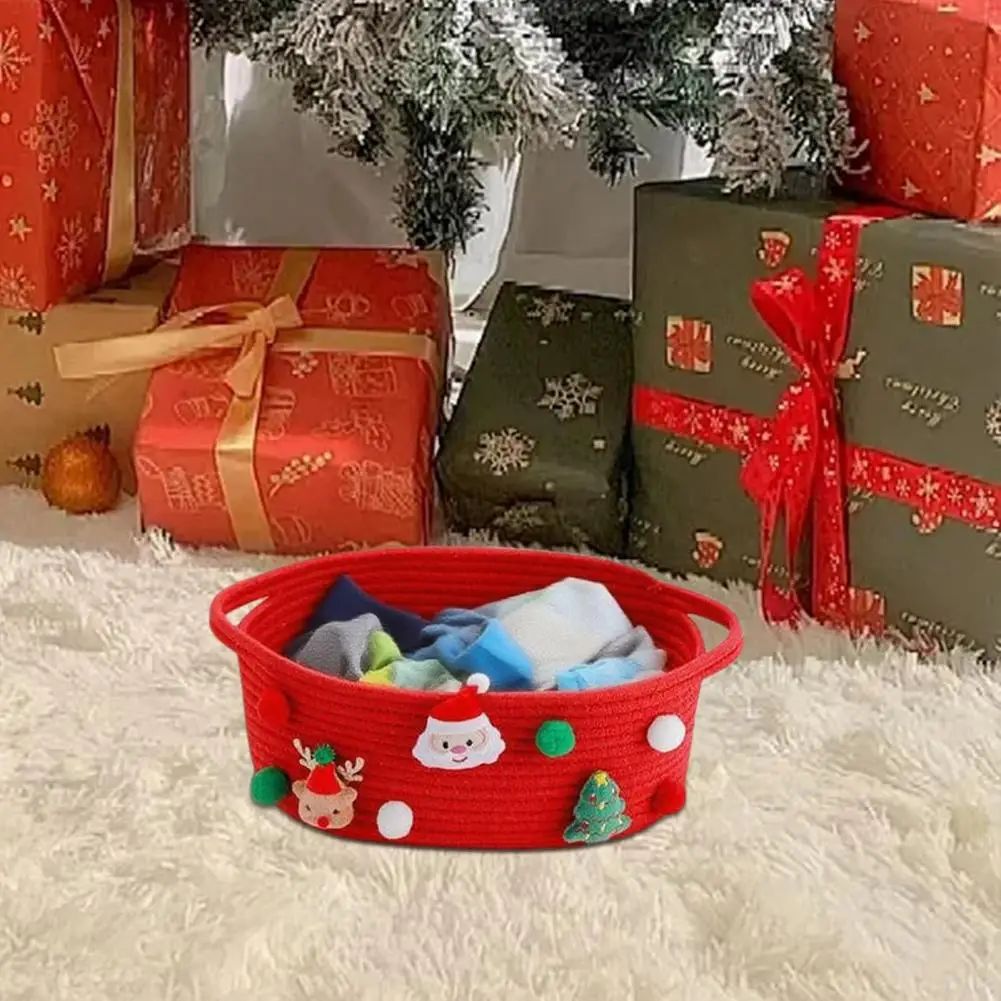 Bac de rangement de capacité, panier d'organisation de vacances, panier cadeau de noël festif avec poignées pour la maison et le bureau