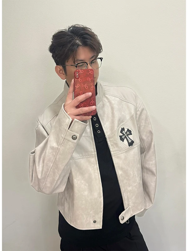 

TANGZ STUDIO Американская деконструированная куртка из искусственной кожи для мужчин, весенняя модная универсальная кожаная куртка-пальто