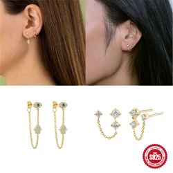 BOAKO Real 925 Sterling Silver Jewelry Accessories Piercing Eyes CZ Stud Earrings For Women Fashion Earrings Female Pendientes