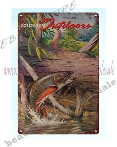 963 Colorado wildlife fishing hunting Brook Trout metal tin sign --Tin Sign