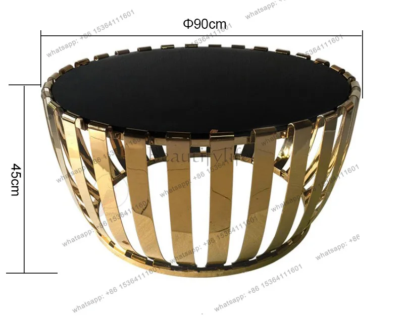 LS European living room round coffee table stainless steel marble complete simple metal coffee table creativity