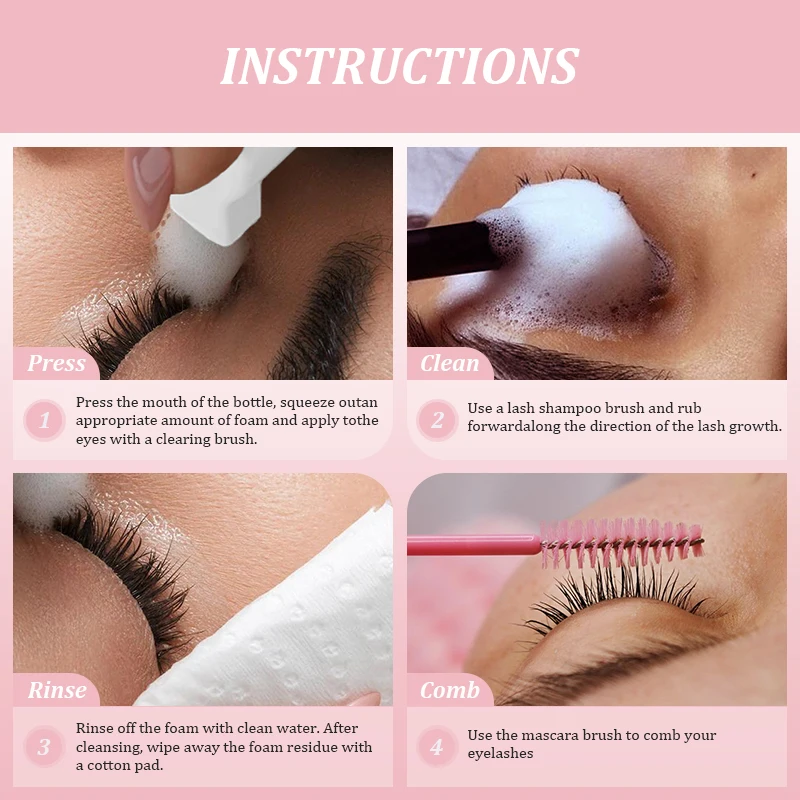 Natuhana 60ml Eyelash Extension Shampoo Mousse False Eyelashes Glue Accessories Lash Cleaning Foam No Stimulation Makeup Tools