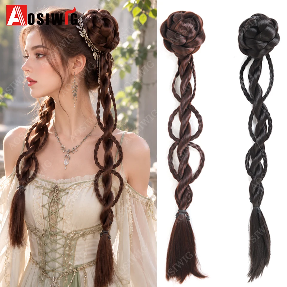 Claw Clip Bun Braided Ponytail Hair Extension 20 Inch Synthetic Braided Hairpiece New Chinese Style For Women Party