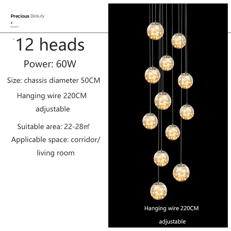 SANDYHA Moderne LED Kronleuchter Glaskugel Dimmbar 4