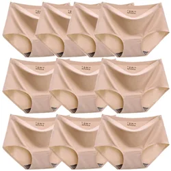 Seamless Ice Silk Underwear for Women Breathable Briefs Comfortable Underpants Mid-waist Lingerie Female Panties 10 Pcs/Set