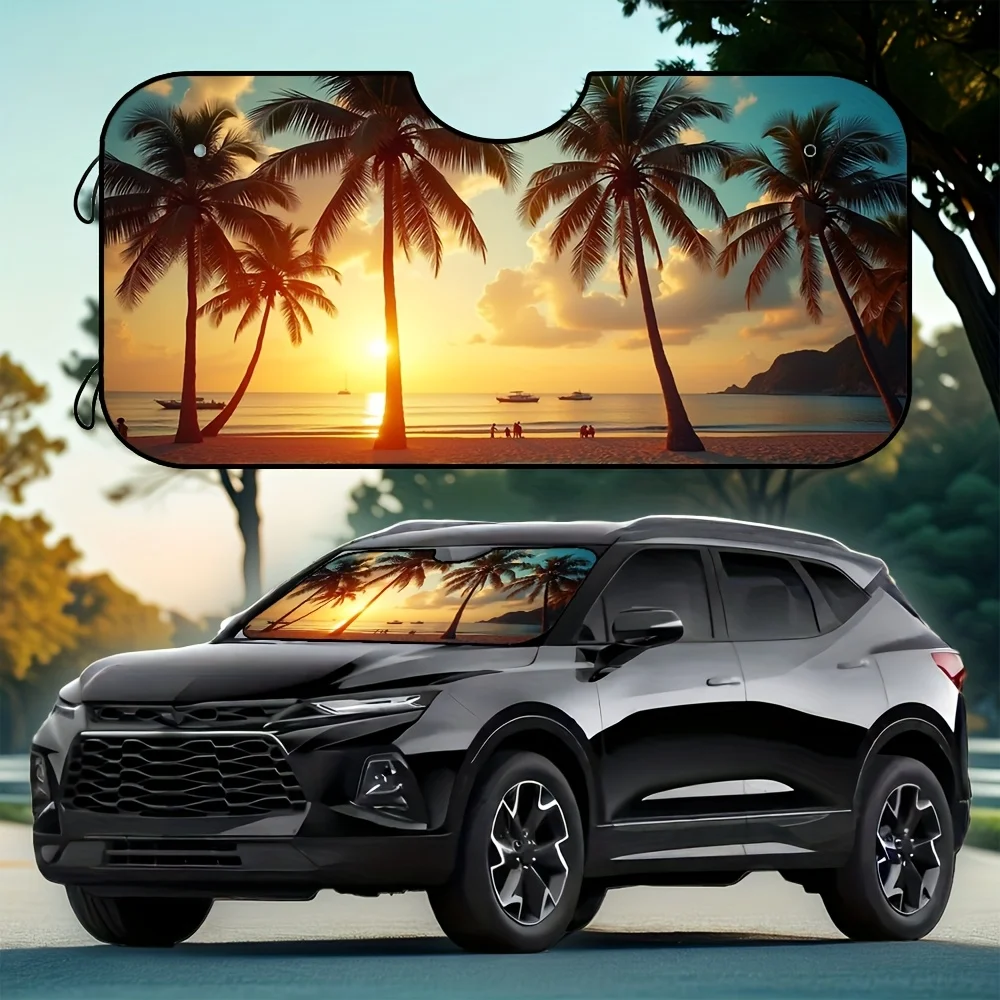 

1 шт., тропическая пальма, закат, пляж, лобовое стекло, солнцезащитный козырек, складной солнцезащитный козырек с блокировкой УФ-лучей для автомобиля, внедорожника, грузовика, сохраняет интерьер Co