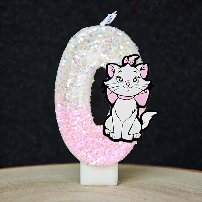 Rosa Süße Marie Katze L Cartoon 0-9 Zahlenkerze für Kinder Babyparty Geburtstag Steckbare Kuchen-Party-Dekoration Geschenkzubehör – Detail 23