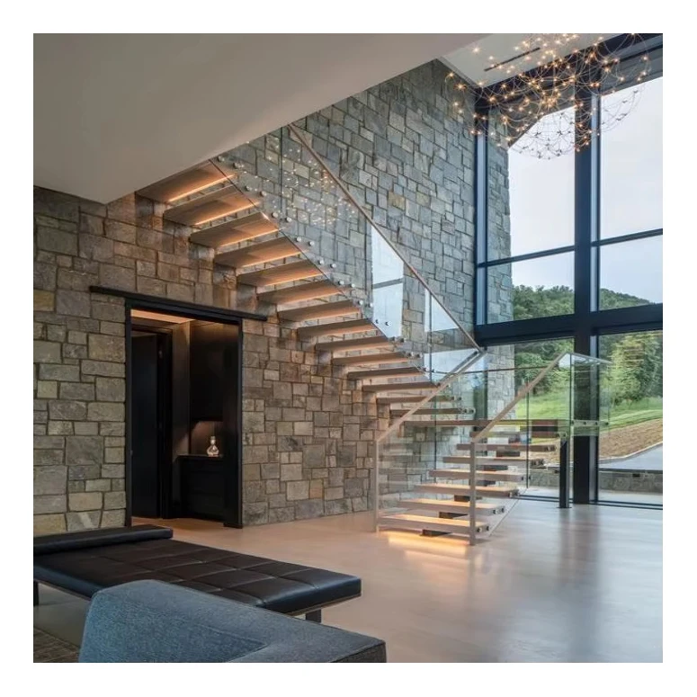 Customization High Quality Modern Duplex Stairs Indoor Metal Stairs Floating Staircase Kit with Glass Railing