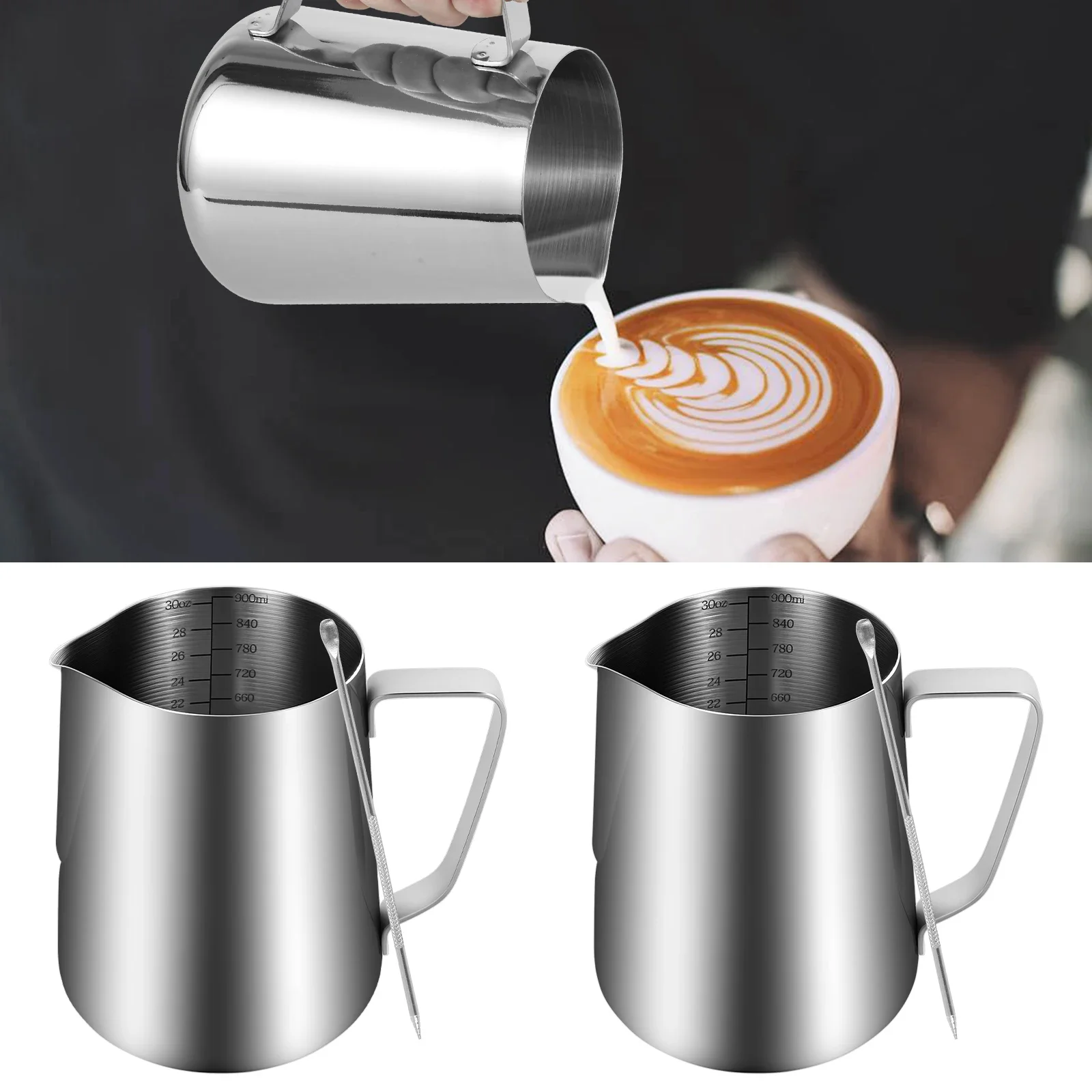 

900ML Coffee Milk Frothing Pitcher Jug Stainless Steel High Quality Latte Barista Professional Cafe Utensil for Coffee Bar