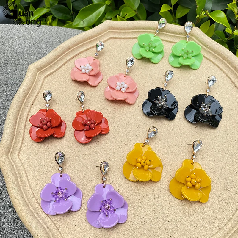 

Big Flower Drop Earrings For Women Statement Resin Long Dangle Earing Trend Ladies Hanging Fashion Jewelry Gifts For Girls