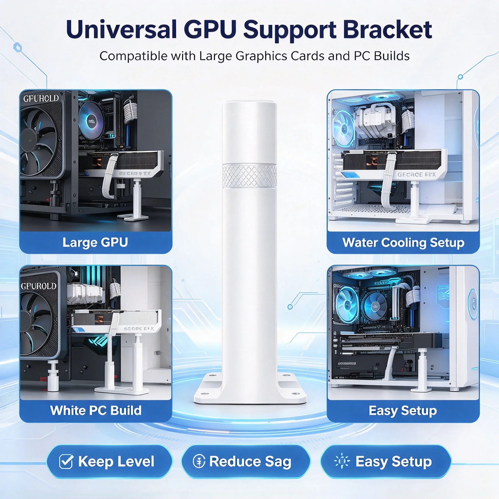 GPUHOLD White Graphics Card GPU Support Bracket Video Card Sag Holder Bracket GPU Holder Anti Sag Stand Aluminum Holder 27-120mm