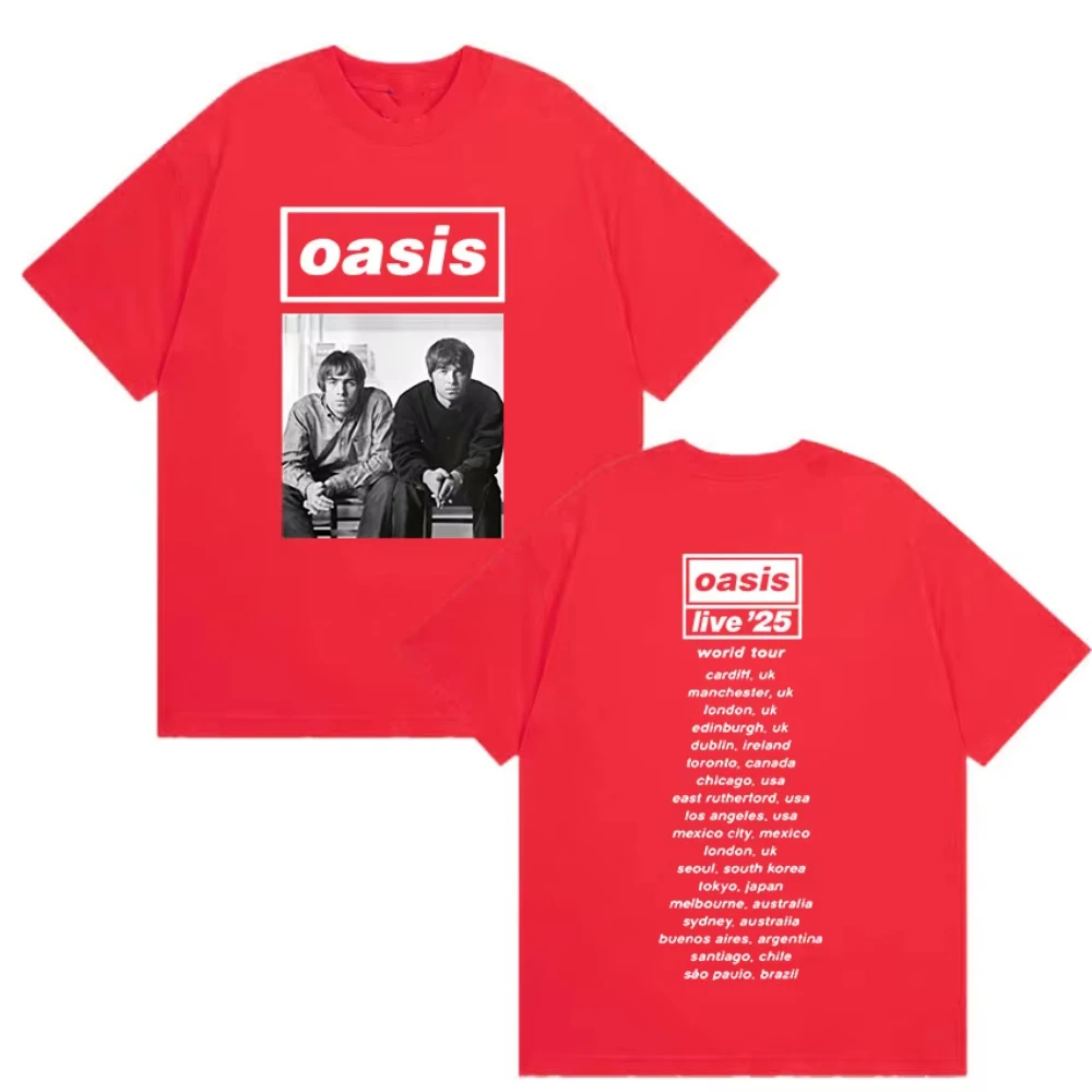 البريطانية روك O-واحة لايف 25 جولة 2025 جديد تي شيرت المرأة الهيب هوب القوطية تي شيرتات قصيرة الاكمام الرجال فاسق المد الملابس تي شيرت