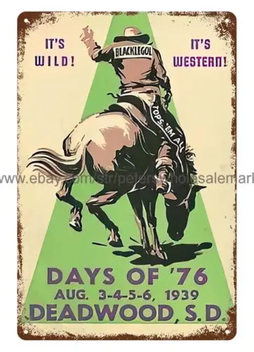 artwork wall decoration 1939 Deadwood South Dakota Rodeo Western metal tin sign sign