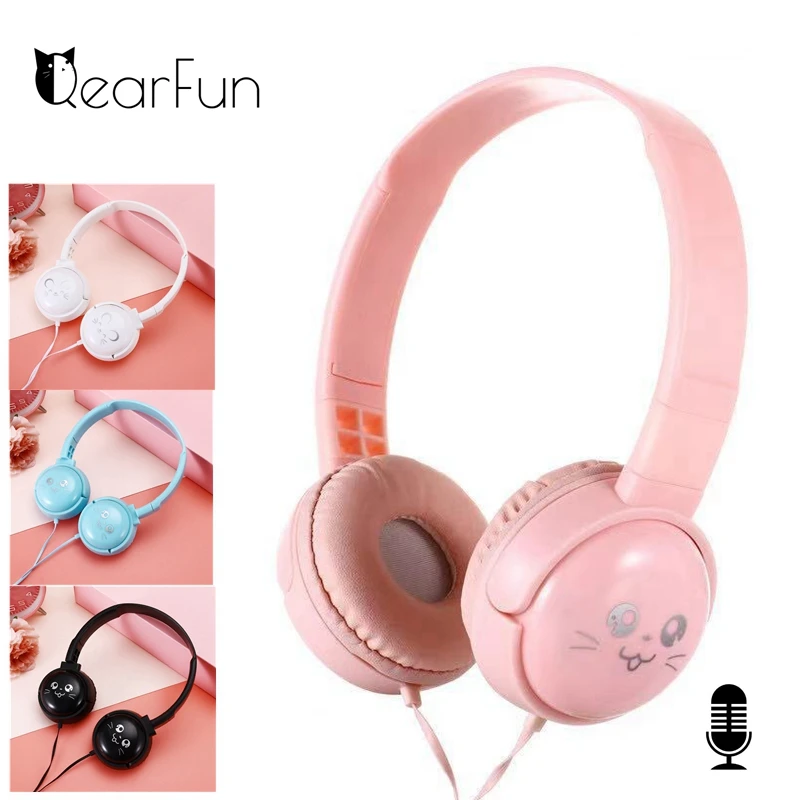 Cute Children's Headphones For Girls Kids with Mic 3.5mm Jack 3D Stereo Music Wired Gamer Headset for IPad Phone Laptop Gift