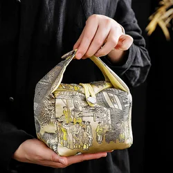 Luxury Handmade Silk Storage Bag Portable Tea Cup Fabric Organizer for Travel Handmade Tea Ceremony Cup Bags
