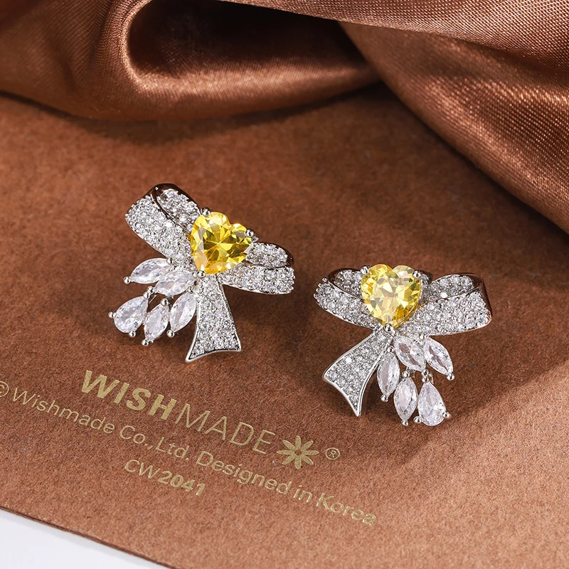 أقراط مطلية بالفضة للنساء ، مجوهرات فاخرة ، زركون ، هدية ذكرى سنوية أنيقة ، AAAA ، صفراء لامعة