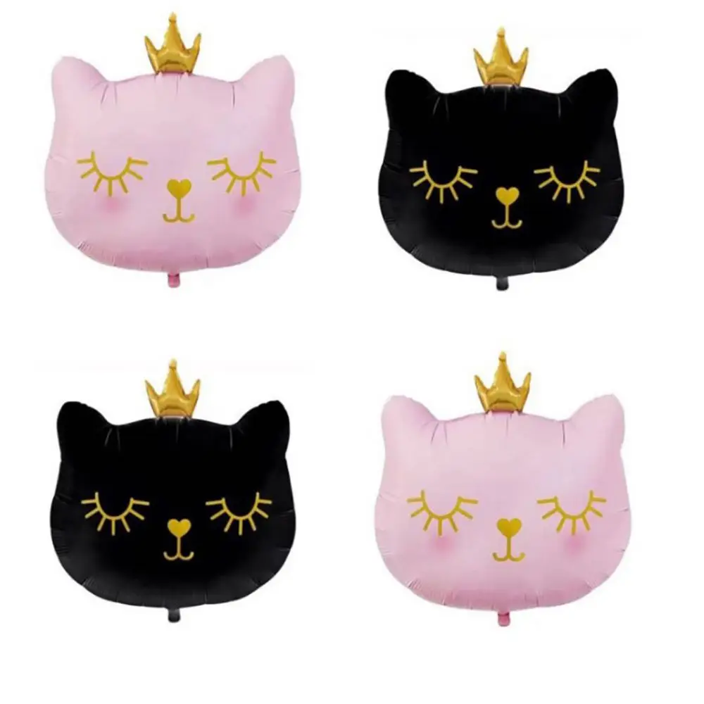 Black/pink Aluminium Foil Kids Toys with Crown Cat Head Shape Foil Balloons Birthday Decor Inflatable Balloon Party Supplies