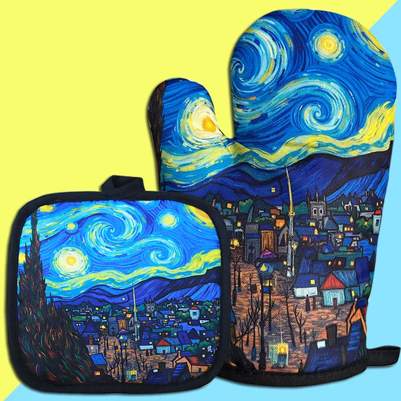 

Customize Cartoon Microwave Glove Potholder Gloves Mitts Kitchen Potholder mat for BBQ Insulation Gloves Hot Oven Mitts Baking