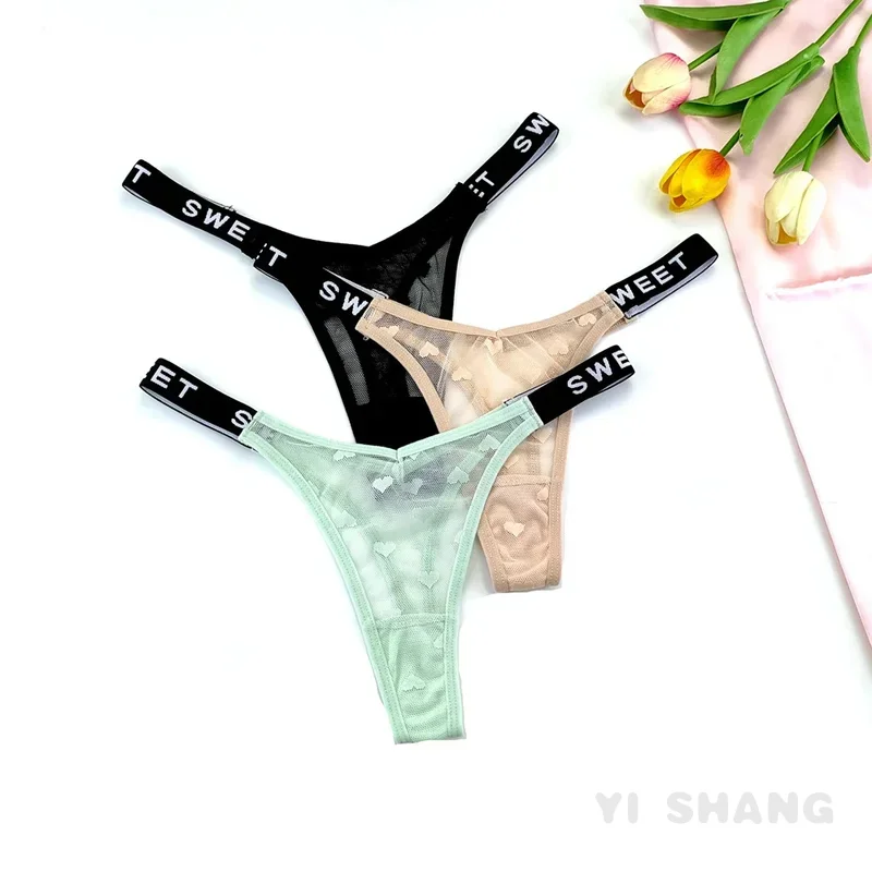 3Pcs Sexy Lace Sheer Thong Womens Perspective Underwear Ladies Low Waist 