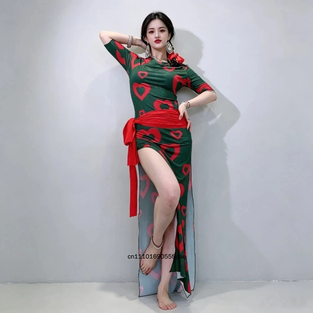 

Multicolor High Elastic Belly Dance Costume Custom Oriental Baladi Shabbi Folk Robe With Headscarf Belt Group Performance Wear