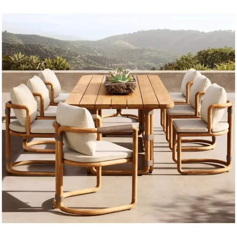 

Outdoor Furniture Simple Tabletop Solid Teak Furniture Wooden Dining Set