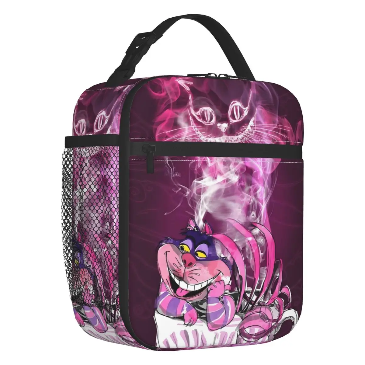 

Custom Cheshire Cat Insulated Lunch Tote Bag for Women Alice In Wonderland Cartoon Portable Cooler Thermal Food Lunch Box School