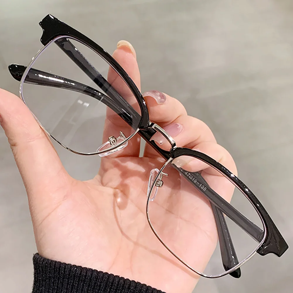 Blue Light Blocking Glasses Frame Men Computer Eyeglasses UV400 Black Semi Rimless Women Anti Bluelight Square Clear Goggles