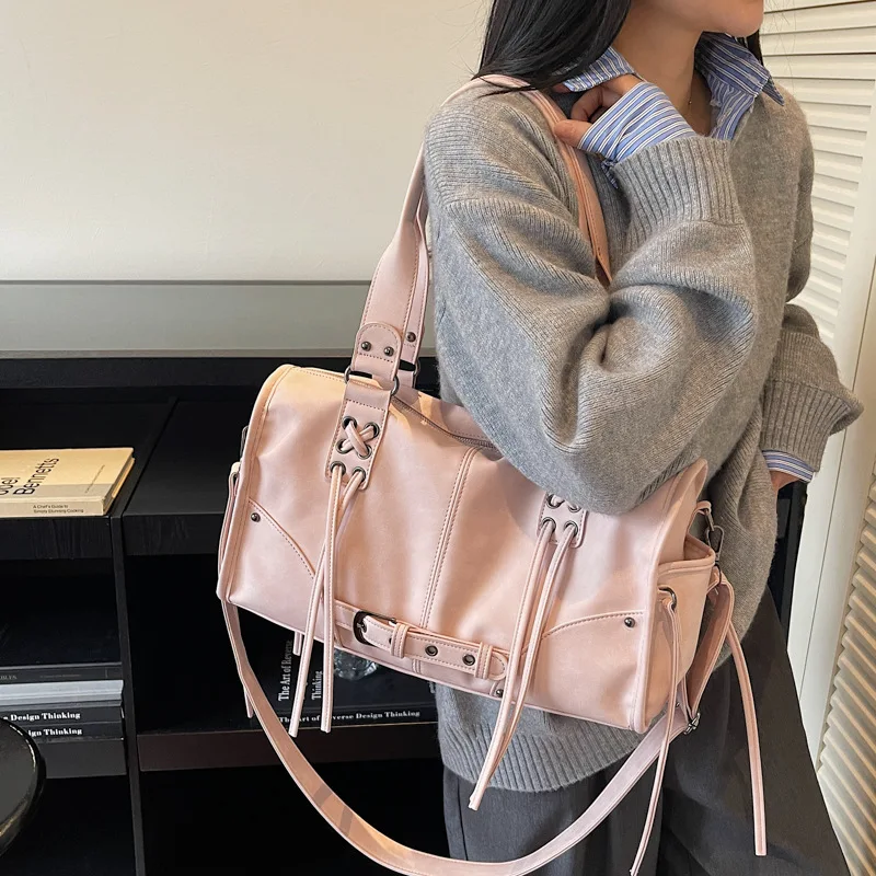 Handheld Shoulder Bag Tote Bag High-quality Commuting Fashionable Comfortable Solid Cool Personality Famale All-matching