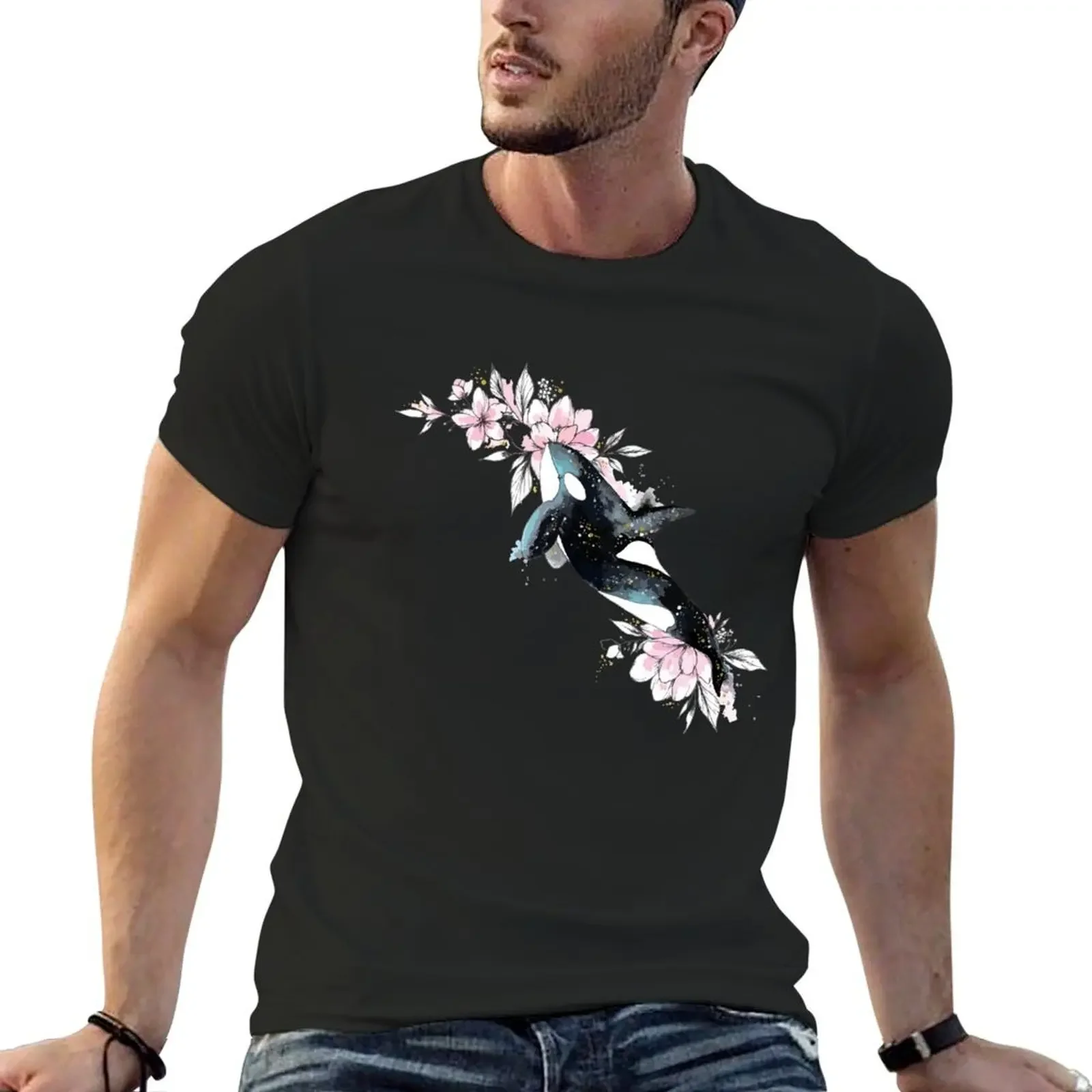 

Killer Whale With Flowers Orca Whale With Floral T-Shirt blacks new edition oversizeds mens champion t shirts